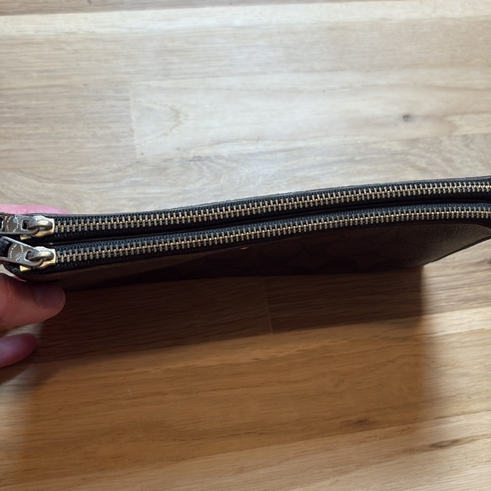 Coach Dark Brown Leather Dual Zip Wallet - Picture 9 of 11